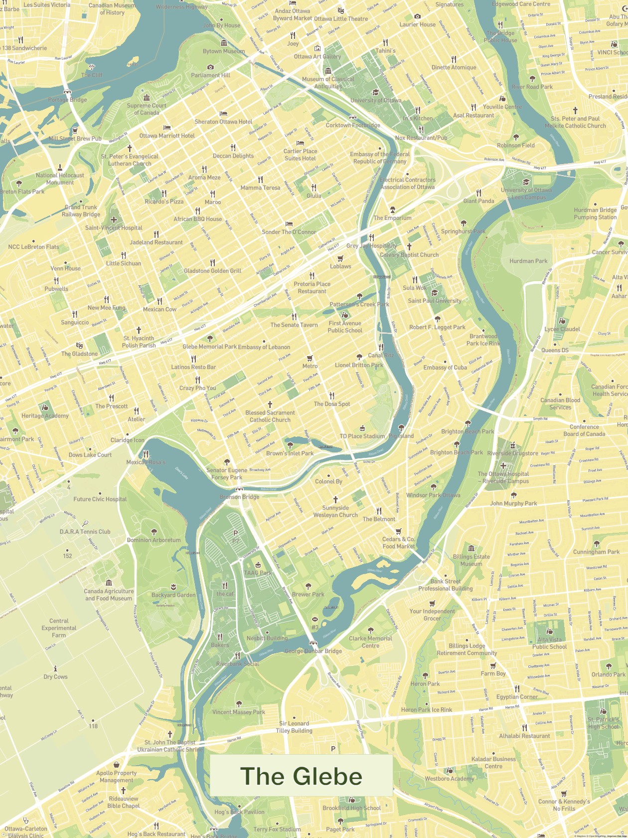 A Jurassic-style map of The Glebe in Ottawa